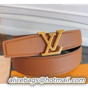 Shop Best Louis Vuitton Grained Leather Belt 3.5cm with LV Buckle LV031605 Brown 2026