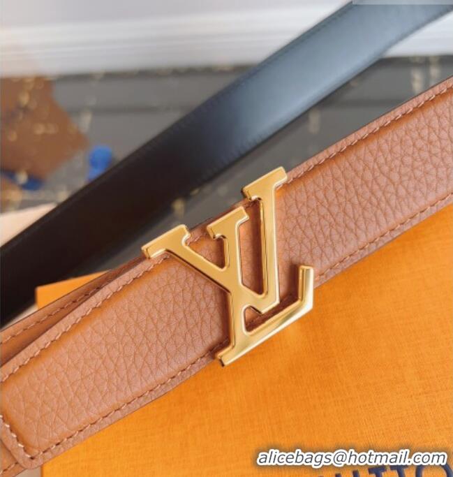 Shop Best Louis Vuitton Grained Leather Belt 3.5cm with LV Buckle LV031605 Brown 2026