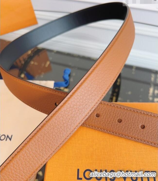 Shop Best Louis Vuitton Grained Leather Belt 3.5cm with LV Buckle LV031605 Brown 2026