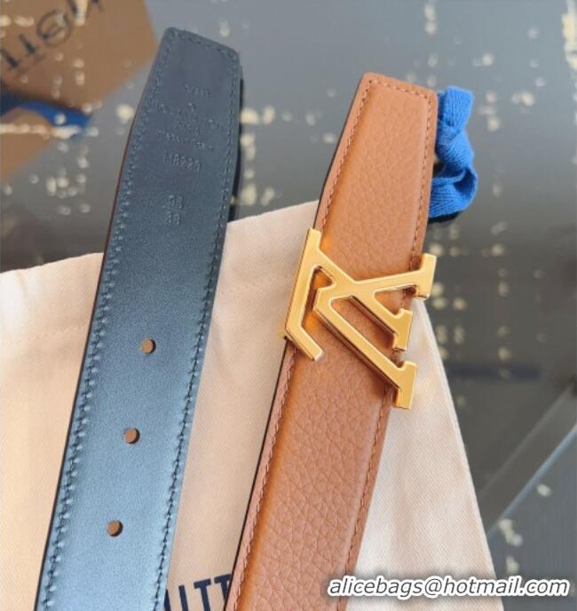 Shop Best Louis Vuitton Grained Leather Belt 3.5cm with LV Buckle LV031605 Brown 2026