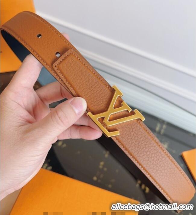 Shop Best Louis Vuitton Grained Leather Belt 3.5cm with LV Buckle LV031605 Brown 2026