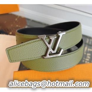 Good Product Louis Vuitton Grained Leather Belt 3.5cm with LV Buckle LV031605 Green/Silver 2026