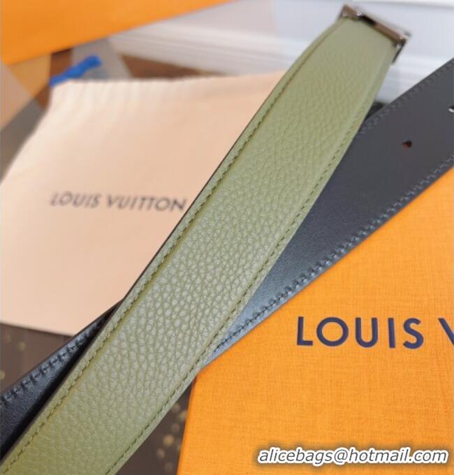 Good Product Louis Vuitton Grained Leather Belt 3.5cm with LV Buckle LV031605 Green/Silver 2026