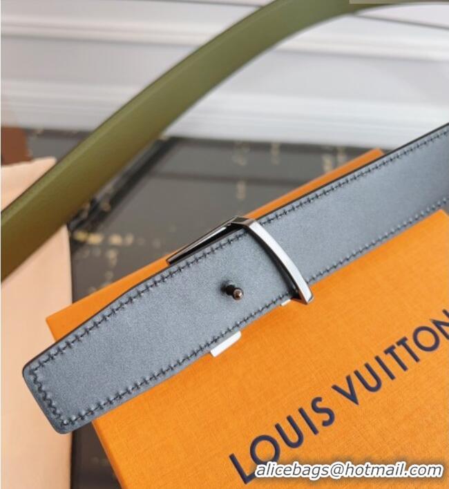 Good Product Louis Vuitton Grained Leather Belt 3.5cm with LV Buckle LV031605 Green/Silver 2026