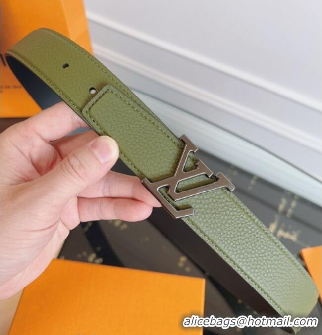 Good Product Louis Vuitton Grained Leather Belt 3.5cm with LV Buckle LV031605 Green/Silver 2026