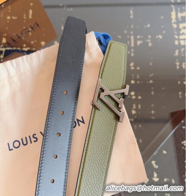 Good Product Louis Vuitton Grained Leather Belt 3.5cm with LV Buckle LV031605 Green/Silver 2026
