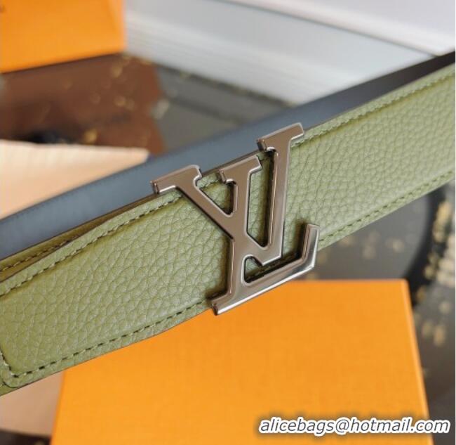 Good Product Louis Vuitton Grained Leather Belt 3.5cm with LV Buckle LV031605 Green/Silver 2026