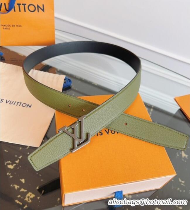 Good Product Louis Vuitton Grained Leather Belt 3.5cm with LV Buckle LV031605 Green/Silver 2026