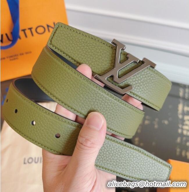 Good Product Louis Vuitton Grained Leather Belt 3.5cm with LV Buckle LV031605 Green/Silver 2026