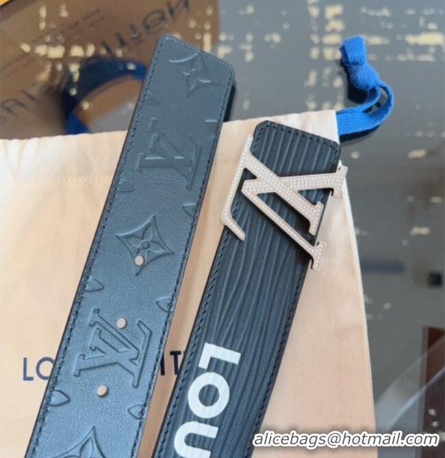 Pretty Style Louis Vuitton Embossed Leather Belt 4cm with LV Buckle LV031606 Black/Strass 2026