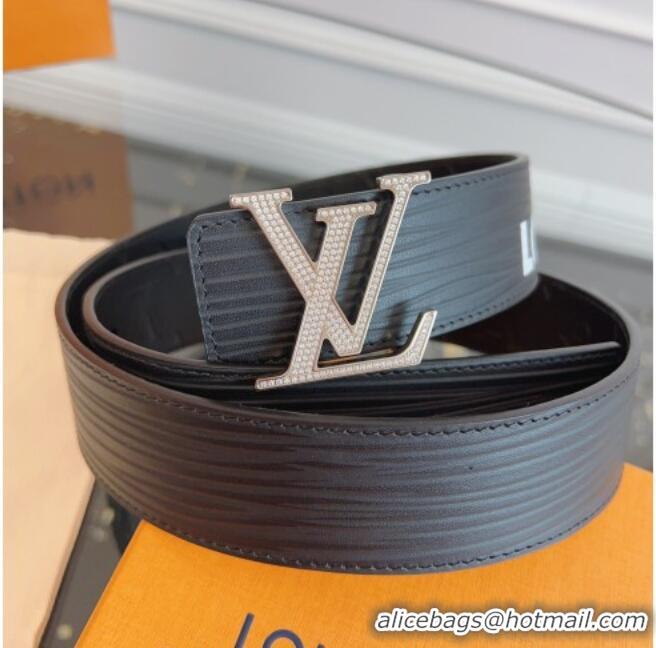 Pretty Style Louis Vuitton Embossed Leather Belt 4cm with LV Buckle LV031606 Black/Strass 2026