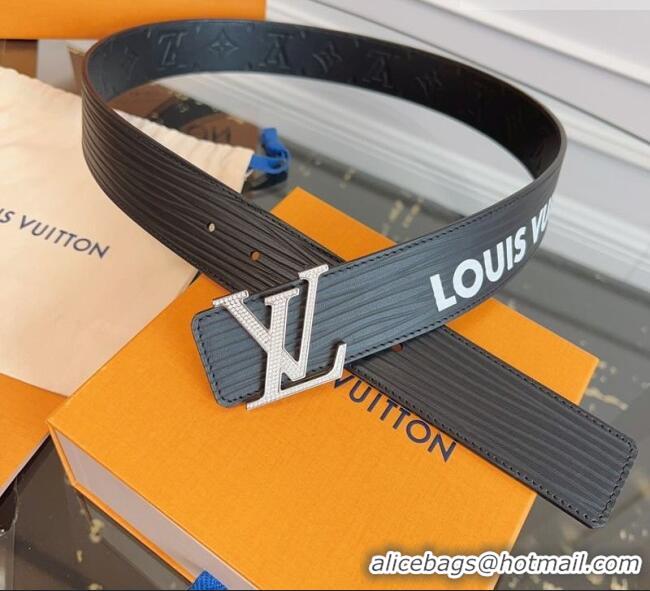 Pretty Style Louis Vuitton Embossed Leather Belt 4cm with LV Buckle LV031606 Black/Strass 2026