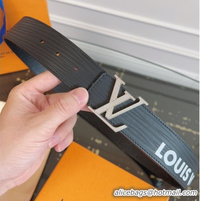 Pretty Style Louis Vuitton Embossed Leather Belt 4cm with LV Buckle LV031606 Black/Strass 2026