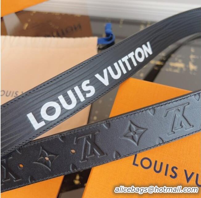 Pretty Style Louis Vuitton Embossed Leather Belt 4cm with LV Buckle LV031606 Black/Strass 2026