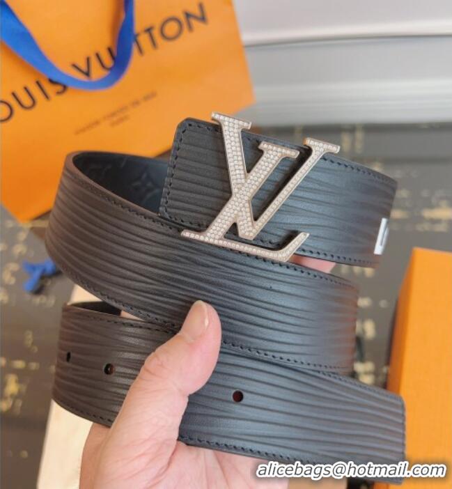 Pretty Style Louis Vuitton Embossed Leather Belt 4cm with LV Buckle LV031606 Black/Strass 2026