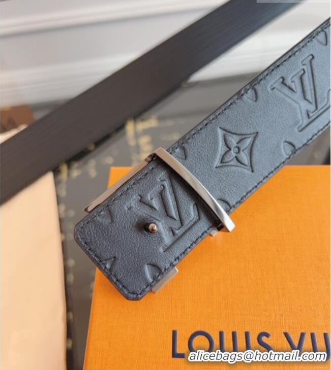Grade Quality Louis Vuitton Embossed Leather Belt 4cm with LV Buckle LV031606 Black/Silver 2026
