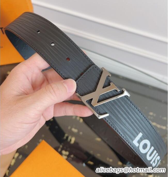 Grade Quality Louis Vuitton Embossed Leather Belt 4cm with LV Buckle LV031606 Black/Silver 2026