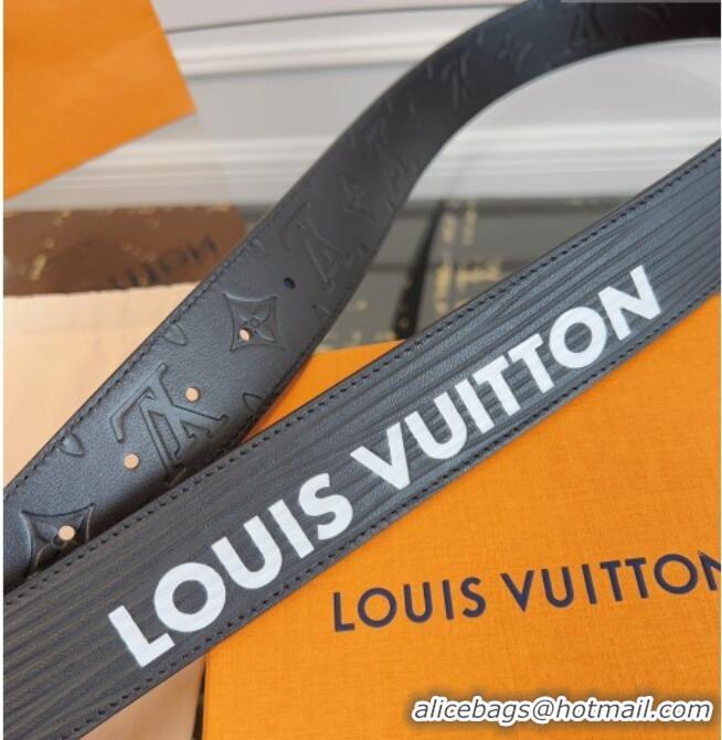 Grade Quality Louis Vuitton Embossed Leather Belt 4cm with LV Buckle LV031606 Black/Silver 2026