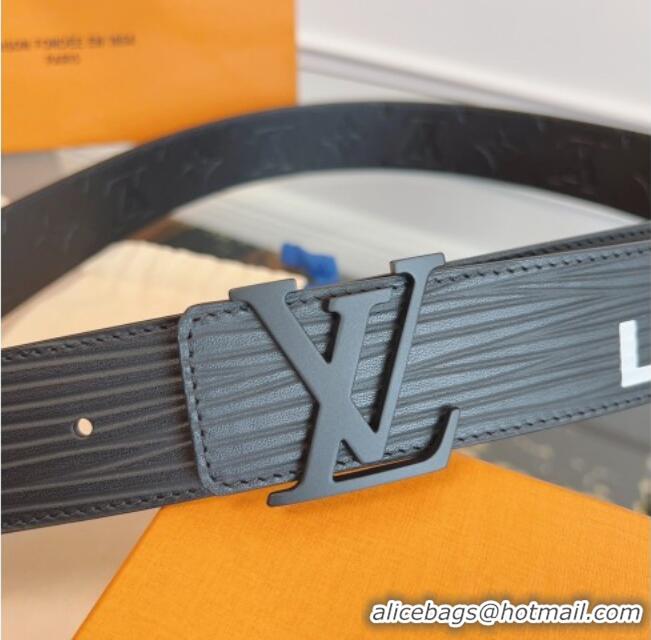 High Quality Louis Vuitton Embossed Leather Belt 4cm with LV Buckle LV031606 Black/White 2026