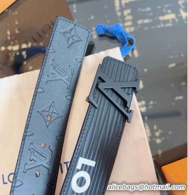 High Quality Louis Vuitton Embossed Leather Belt 4cm with LV Buckle LV031606 Black/White 2026