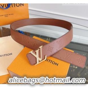 Buy Discount Louis Vuitton Embossed Leather Belt 4cm with LV Buckle LV031606 Brown/Strass 2026