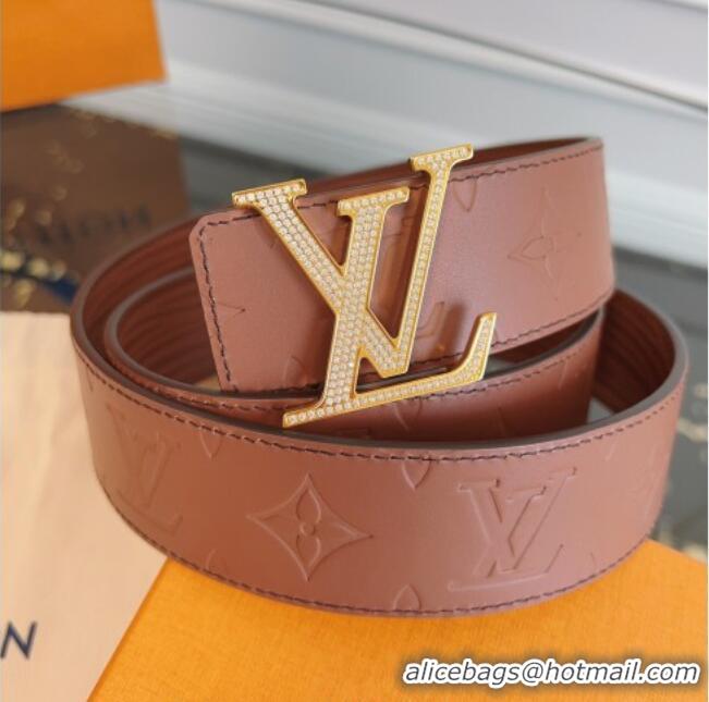 Buy Discount Louis Vuitton Embossed Leather Belt 4cm with LV Buckle LV031606 Brown/Strass 2026