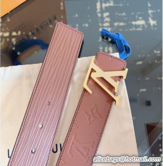 Buy Discount Louis Vuitton Embossed Leather Belt 4cm with LV Buckle LV031606 Brown/Strass 2026