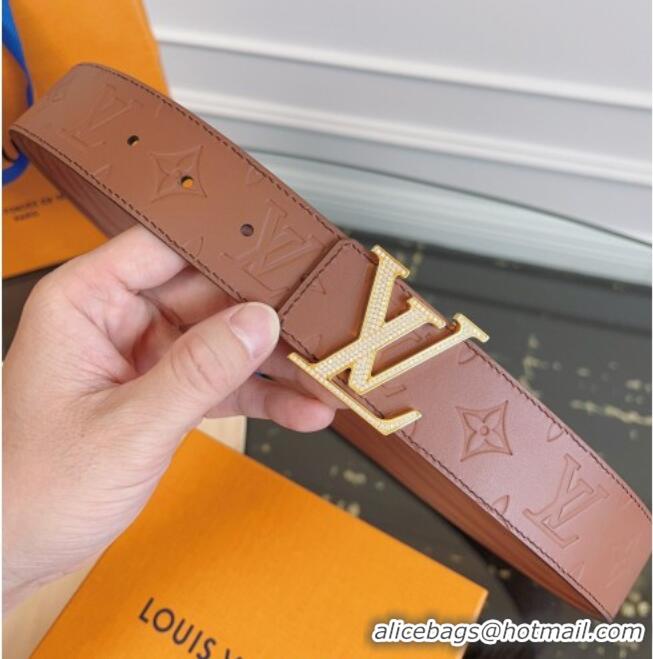 Buy Discount Louis Vuitton Embossed Leather Belt 4cm with LV Buckle LV031606 Brown/Strass 2026