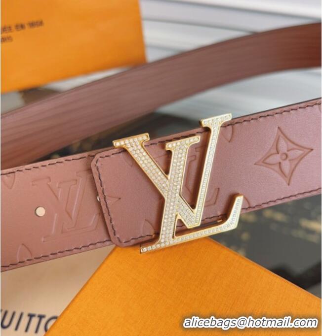 Buy Discount Louis Vuitton Embossed Leather Belt 4cm with LV Buckle LV031606 Brown/Strass 2026