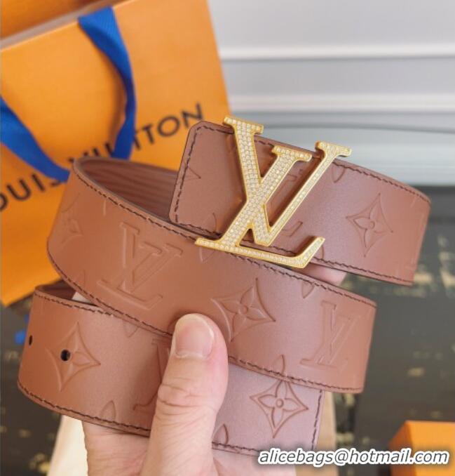 Buy Discount Louis Vuitton Embossed Leather Belt 4cm with LV Buckle LV031606 Brown/Strass 2026