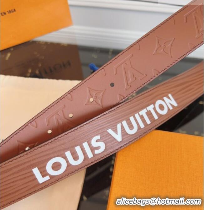 Buy Discount Louis Vuitton Embossed Leather Belt 4cm with LV Buckle LV031606 Brown/Strass 2026