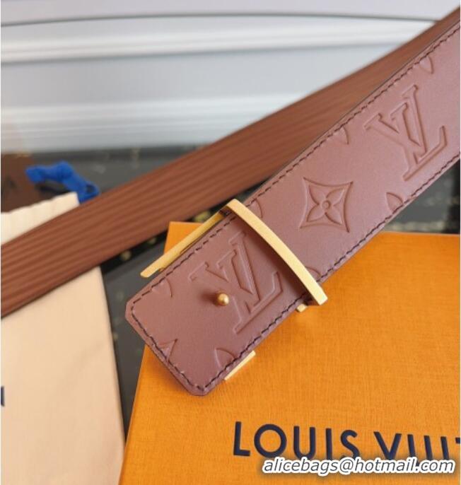 Grade Quality Louis Vuitton Embossed Leather Belt 4cm with LV Buckle LV031606 Brown/Gold 2026