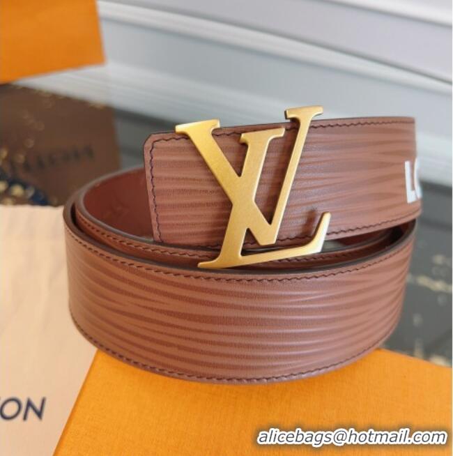Grade Quality Louis Vuitton Embossed Leather Belt 4cm with LV Buckle LV031606 Brown/Gold 2026