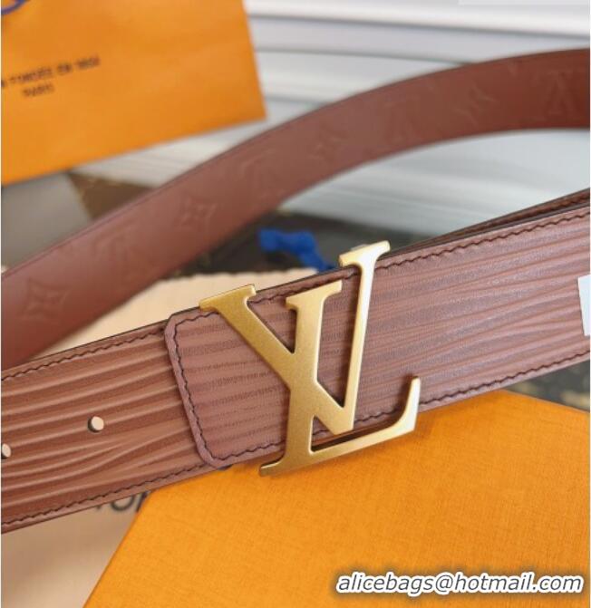 Grade Quality Louis Vuitton Embossed Leather Belt 4cm with LV Buckle LV031606 Brown/Gold 2026