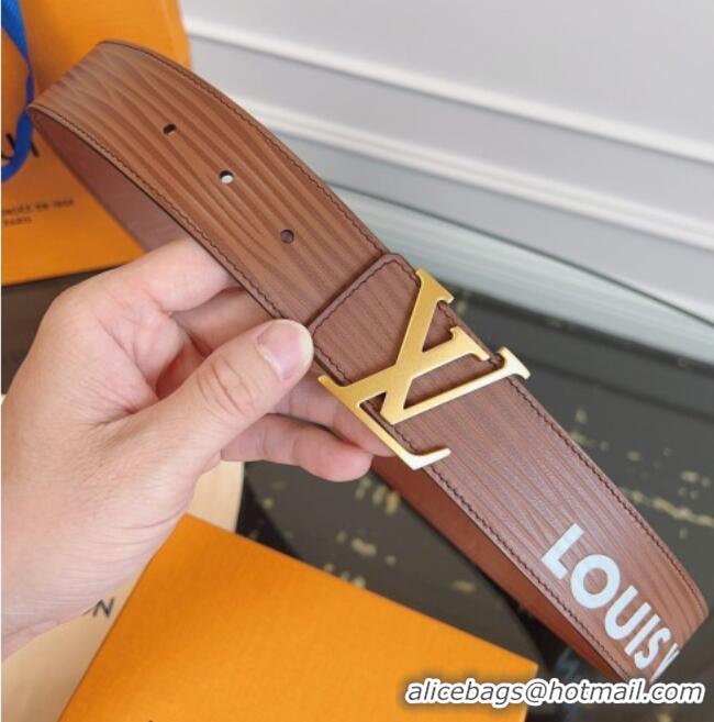 Grade Quality Louis Vuitton Embossed Leather Belt 4cm with LV Buckle LV031606 Brown/Gold 2026