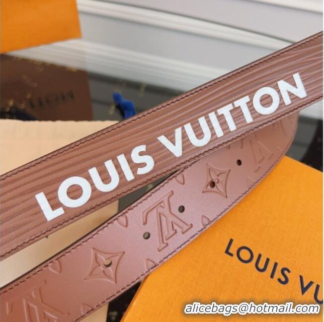 Grade Quality Louis Vuitton Embossed Leather Belt 4cm with LV Buckle LV031606 Brown/Gold 2026