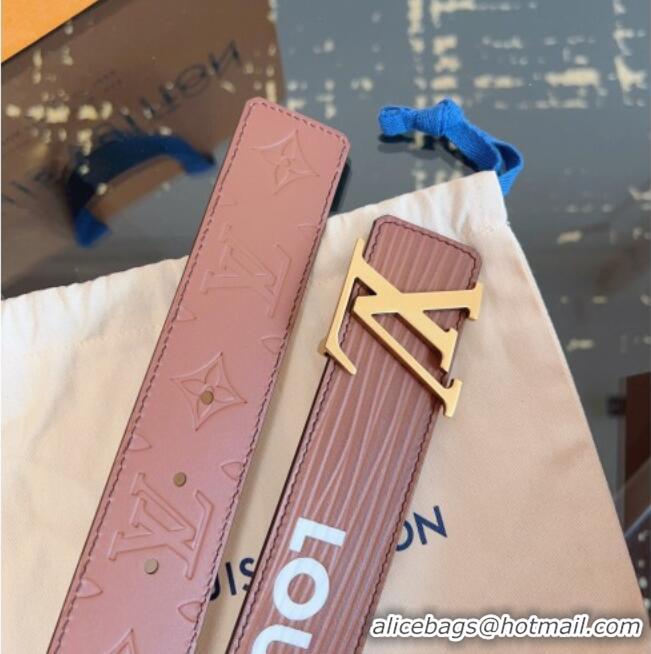 Grade Quality Louis Vuitton Embossed Leather Belt 4cm with LV Buckle LV031606 Brown/Gold 2026