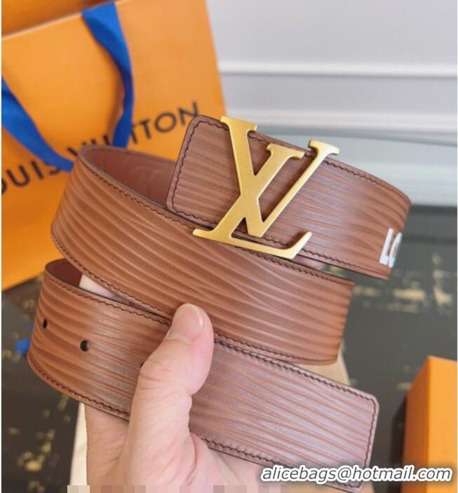 Grade Quality Louis Vuitton Embossed Leather Belt 4cm with LV Buckle LV031606 Brown/Gold 2026