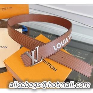 Best Grade Louis Vuitton Embossed Leather Belt 4cm with LV Buckle LV031606 Brown 2026