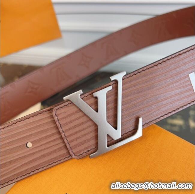 Best Grade Louis Vuitton Embossed Leather Belt 4cm with LV Buckle LV031606 Brown 2026