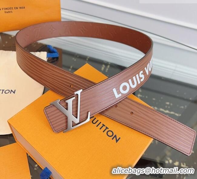 Best Grade Louis Vuitton Embossed Leather Belt 4cm with LV Buckle LV031606 Brown 2026