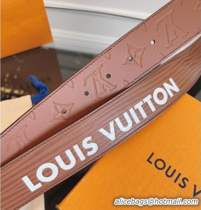 Best Grade Louis Vuitton Embossed Leather Belt 4cm with LV Buckle LV031606 Brown 2026