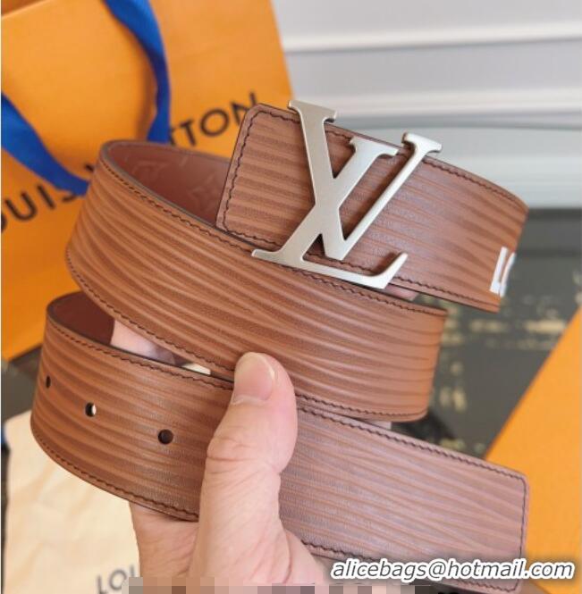 Best Grade Louis Vuitton Embossed Leather Belt 4cm with LV Buckle LV031606 Brown 2026