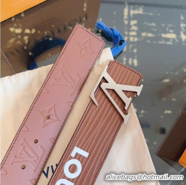 Best Grade Louis Vuitton Embossed Leather Belt 4cm with LV Buckle LV031606 Brown 2026