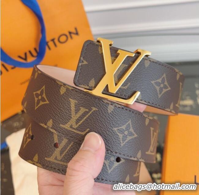 Modern Classic Louis Vuitton Monogram Canvas and Suede Belt 4cm with LV Buckle LV031607 Brown/Shiny Gold 2026