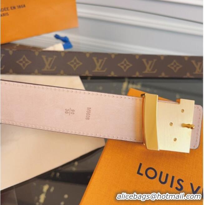 Modern Classic Louis Vuitton Monogram Canvas and Suede Belt 4cm with LV Buckle LV031607 Brown/Shiny Gold 2026