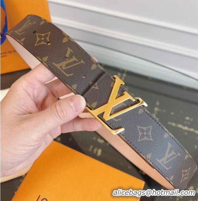 Modern Classic Louis Vuitton Monogram Canvas and Suede Belt 4cm with LV Buckle LV031607 Brown/Shiny Gold 2026