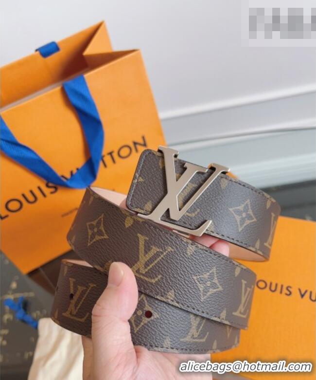 Well Crafted Louis Vuitton Monogram Canvas and Suede Belt 4cm with LV Buckle LV031607 Brown/Shiny Silver 2026