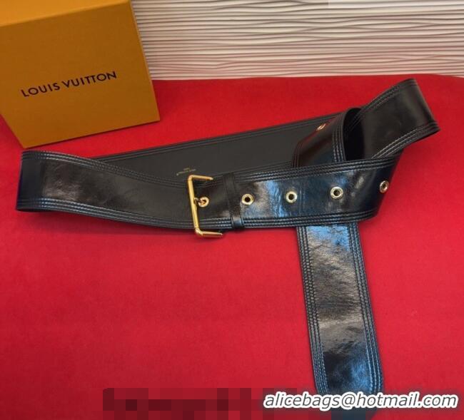 Best Price Louis Vuitton Trench Waist Belt 6.5cm in Shiny Leather LV031702 Black/Gold 2026