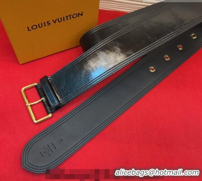 Best Price Louis Vuitton Trench Waist Belt 6.5cm in Shiny Leather LV031702 Black/Gold 2026